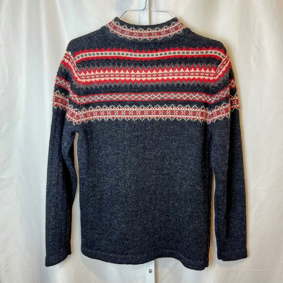 VTG Lands’ End Kids M 10–12 100% Wool Nordic Fair Isle 1/4 Zip Sweater 90s Ski - Picture 2 of 4